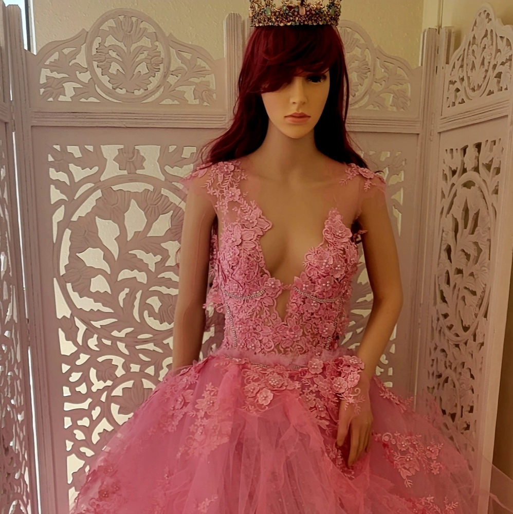 Custom Order CANDY Pink 3 Piece Lace Wedding Ballgown Set